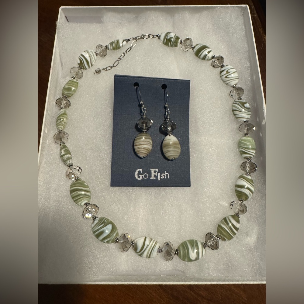 Go Fish Green and Silver Necklace Set